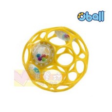 Oball 4吋沙沙洞動球/沙沙洞動足球 嬰幼兒玩具 洞洞球 搖鈴 訓練抓握能力, 亮彩黃