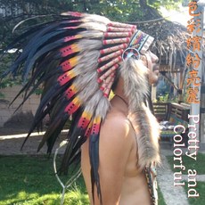 酋長帽 【現貨 速寄】印第安頭飾 派對 道具 走秀 舞台表演 化裝舞會 重機 cosplay 扮裝 印地安帽子 原住民風, S(長度約55cm)