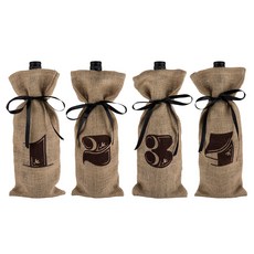 TWINE 數字圖案黃麻酒瓶收納袋, 4件, 混色