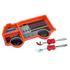 KIDS FUNWARES 孩童印花餐盤餐具組, 盤子+叉子+湯匙, 消防車