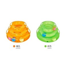 貓玩具三層轉盤 軌道球 塔形 益智玩具 寵物玩具 遊樂盤 貓遊戲 寵物用品, 橘色, 1個