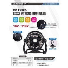 WIN五金 MK-POWER 8吋充電式電風扇 MK-F699-A 18V牧田通用電池 LED照明 無極調風, 詳見包裝
