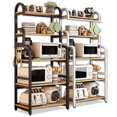 居家cheaper 廚房置物架 五層彎管收納架 電器架 微波爐烤箱架, 黑色, 5層