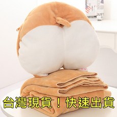 超可愛柯基屁屁三合一抱枕毯 珊瑚絨暖手午睡毯 柔軟舒適多功能
