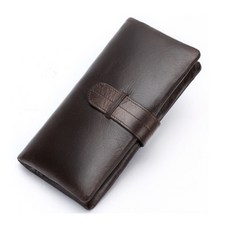 【AngelNaNa】真皮長夾-RFID防盜刷全頭層牛皮抽帶長皮夾男錢包手機包(SMA0353)