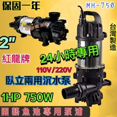 紅龍牌 MH-750 園藝魚池專用泵浦 24小時運轉 臥立兩用沉水泵 2吋抽水機, 750W