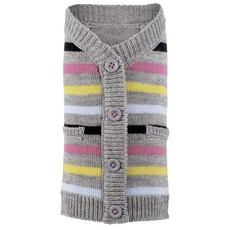 THE WORTHY DOG 寵物條紋針織開襟衫, 粉色+灰色