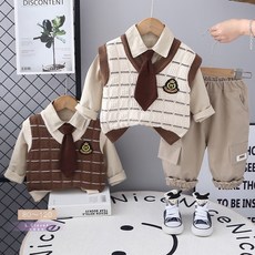 LC.kids現貨 韓版學院風小西裝三件套 男童西裝 小童西裝 男童正式服裝 抓週服裝