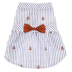 The Worthy Dog 條紋船錨寵物洋裝, Navy, 1個