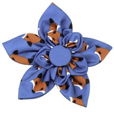 THE WORTHY DOG 狐狸印花花朵造型寵物項圈裝飾 L號 10.2cm, 1個, 藍色+橙色