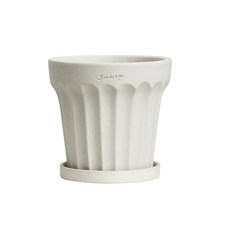 Jimu-op 豎紋蛋糕陶盆，簡約時尚陶瓷花盆，搭配底盤，多肉植物盆栽適用, 奶白色
