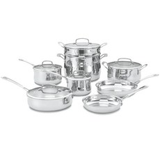 Cuisinart 美膳雅 單柄+雙耳不鏽鋼精選鍋具 8入組, 含蓋單柄湯鍋(1.4L+2.4L)+含蓋單柄炒鍋(2.8L)+含蓋雙耳荷蘭鍋(3.8L)+含蓋雙耳湯鍋(7.6L)+義大利麵鍋+平底鍋(20.3cm/25.4cm), 不鏽鋼