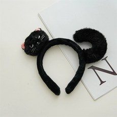 長尾黑貓髮箍 萬聖節動物造型髮飾, 詳見包裝, Black, 1個