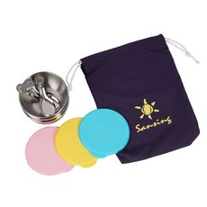 楡果牌 304不鏽鋼雙層隔熱兒童碗 (附束口袋/台灣製造), 碗、湯匙、蓋子, 1套, 粉、粉藍、黃