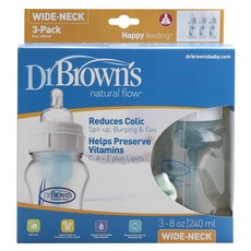 Dr.Brown's 布朗博士 Natural Flow寬口徑奶瓶 240ml 3入, 白色, 第1階段(0個月以上)