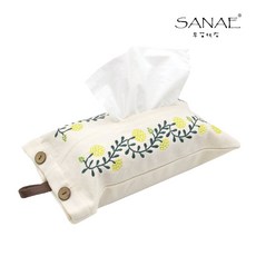 SANAE掛式面紙套 清新花卉刺繡 掛牆收納 棉麻材質 居家裝飾, 黃花刺繡款, 米色