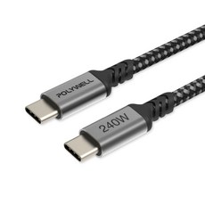 POLYWEL USB Type-C 240W 5A 快充編織線 長尾版 快速充電傳輸線, 200cm, 黑色, 1個