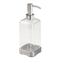 iDESIGN 跨設計POMA 2肥皂和乳液分配器，帶泵透明和拉絲鋼473.2ml, 1個, 透明和拉絲鋼