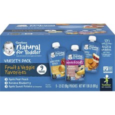 Gerber Variety Pack 水果和蔬菜最愛 9 件裝兒童冰沙, 蘋果梨子水蜜桃口味+香蕉藍莓口味+蘋果地瓜肉桂口味, 891g, 1盒