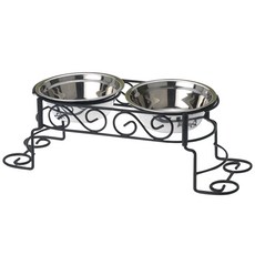 PETRAGEOUS DESIGNS 造型寵物雙口飼料碗架 14cm, 1個, 黑+銀