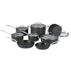 Cuisinart 美膳雅 硬質陽極氧化鍋具 8件組, 平底鍋 946.4ml + 平底鍋 1.9L + 平底鍋 2.8L + 燉鍋 2.8L + 湯鍋 7.6L + 煎鍋 20.3cm + 煎鍋 25.4cm + 蒸籠 18cm, 黑色