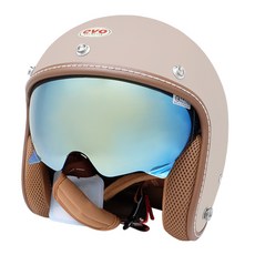 【EVO】艾莉莎_ALISA 墨鏡騎士帽 復古帽 內墨鏡 安全帽 消光色 3/4罩安全帽, 櫻花奶