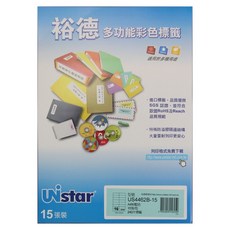 裕德彩色標籤105*37mm US4462-15，16格A4標籤紙，適用雷射/噴墨/影印，SGS認證, 16