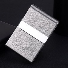 沂軒精品 豎款名片盒 不銹鋼 PU皮革名片夾 男女通用商務禮品, 黑色