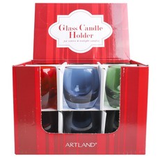 ARTLAND 玻璃燭台，適用於許願蠟燭和小圓蠟燭 12 件裝, 紅寶石,鼠尾草,石板藍