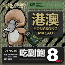 鴨嘴獸旅遊網卡 Travel Sim 港澳網卡 8天吃到飽, 詳見包裝