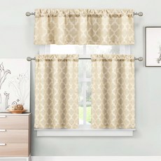 HOME MAISON Longoria Cafe Tears 廚房窗簾套組 2, 自然米色