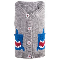 THE WORTHY DOG 鯊魚造型口袋寵物針織開襟衫, 灰色的