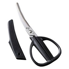 KAI 貝印 関孫六 曲線型不鏽鋼廚房剪刀附保護殼, 1把, 銀色+黑色