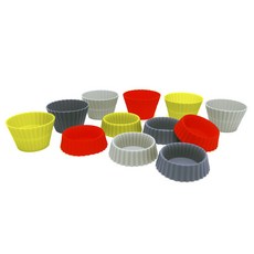 Starfrit 矽膠可折疊鬆餅烘焙杯 2 件套, 12件, 紅+灰+綠+黑