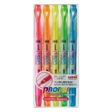 Uni 三菱 ball Propus雙頭視窗螢光筆 5色組, 1個, 混色