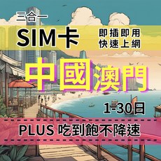 CMCC/CTM 中國/澳門 高速無限流量網卡 1-5天 (實體SIM卡), 1天