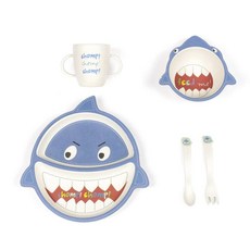 BAMBOOZLE Tiny腳印晚餐幼兒餐具5件組, 盤子+碗+杯子+勺子+叉子, 鯊魚薩米