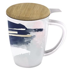 Pinky Up Bailey 陶瓷茶杯和浸泡器 355ml, 1個, 藍色+粉色抽象