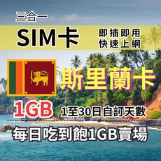 斯里蘭卡 每日1GB高速上網 SIM卡, 1天