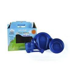 EcoSouLife Little People兒童餐具5件組, 分隔餐盤+碗+吸式水杯+叉子+湯匙, 牛仔藍色