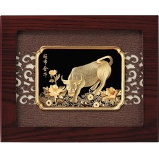 開運陶源雅鑑鑫品 金箔畫 黃金畫 純金 旺市金牛 牛市上揚 25x20cm, 詳見包裝