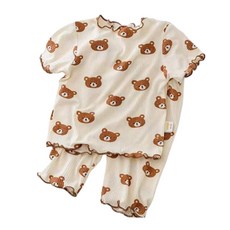 現貨韓版兒童夏季冰絲短袖套裝 男女童居家兩件式睡衣 童裝