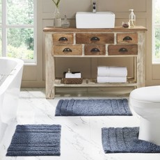 Olivia Grey Erin 棉質浴毯防滑墊 3 件套, 1個, 石板藍