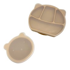 兒童吸盤餐盤餐碗4件組 (副食品餐具), 餐盤，小熊碗，吸盤, 芥末黃