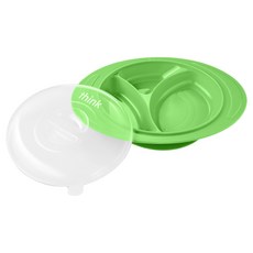 thinkbaby 兒童飛碟造型吸盤餐盤, 餐盤+蓋子, 淺綠色