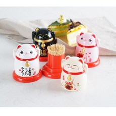 招財貓牙籤筒 卡通時尚創意牙籤罐 韓版可愛家居牙籤盒 日式卡通貓牙籤收納罐, 黑色, 白色, 粉色