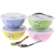 【美國媽咪】ZEBRA 斑馬牌 彩色 隔熱 兒童碗 附蓋 附湯匙 四色可選 304不銹鋼, 綠色, 詳見包裝, 詳見包裝