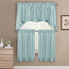 Duck River Bella 咖啡廳分層廚房窗簾2件組, 水藍色