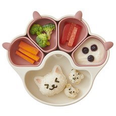 Firgi 嬰幼兒自主學習喵喵吸附餐盤, 乾燥玫瑰色, 1個