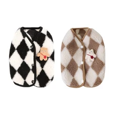 【超保暖】羊羔絨菱形格紋寵物背心 兩腳衣 狗狗衣服 貓咪衣服 韓風寵物衣 秋冬絨衣, 棕色, 黑色, 1個